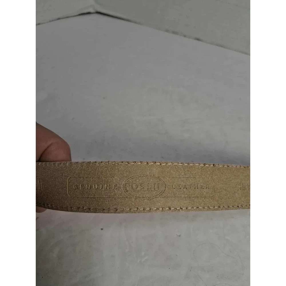 Fossil Genuine Leather Cream White‎ Silver Tone Buckle Belt Medium READ